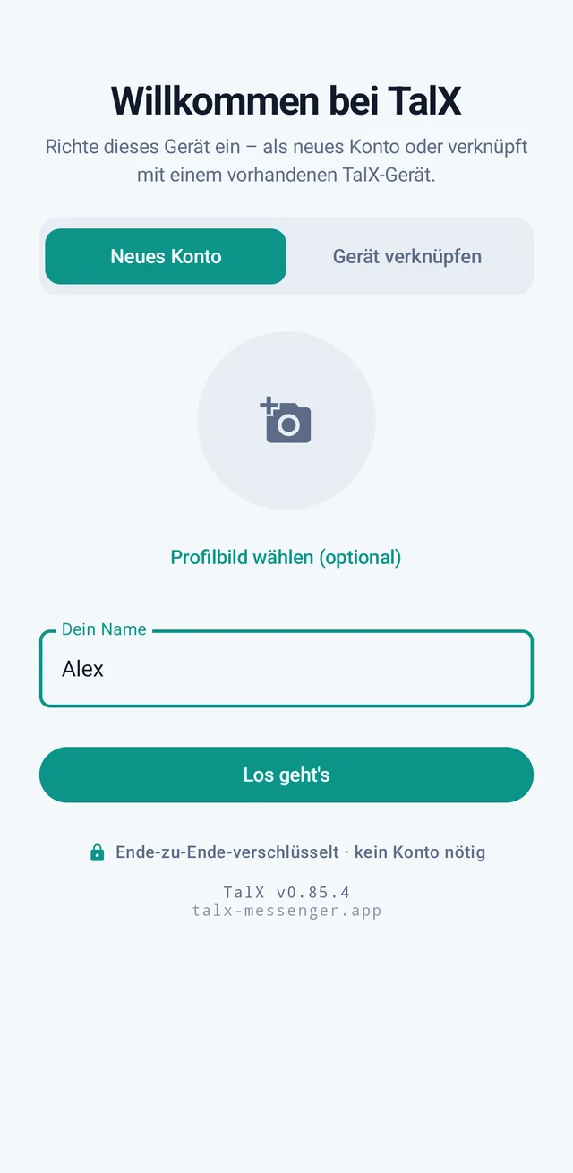 Screenshot aus TalX: Name & Bild