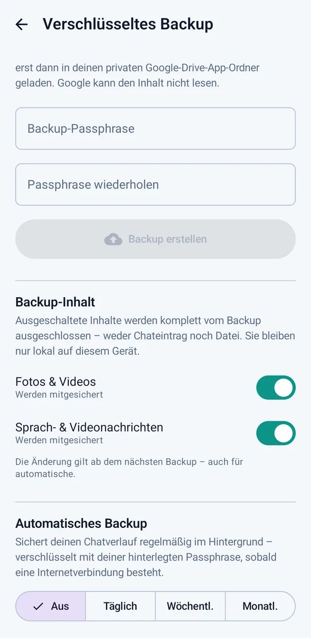Screenshot aus TalX: Backup