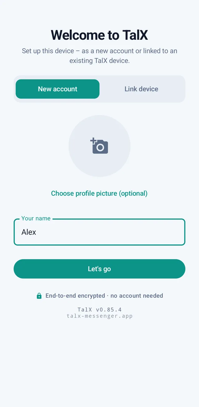 Screenshot from TalX: Name & picture