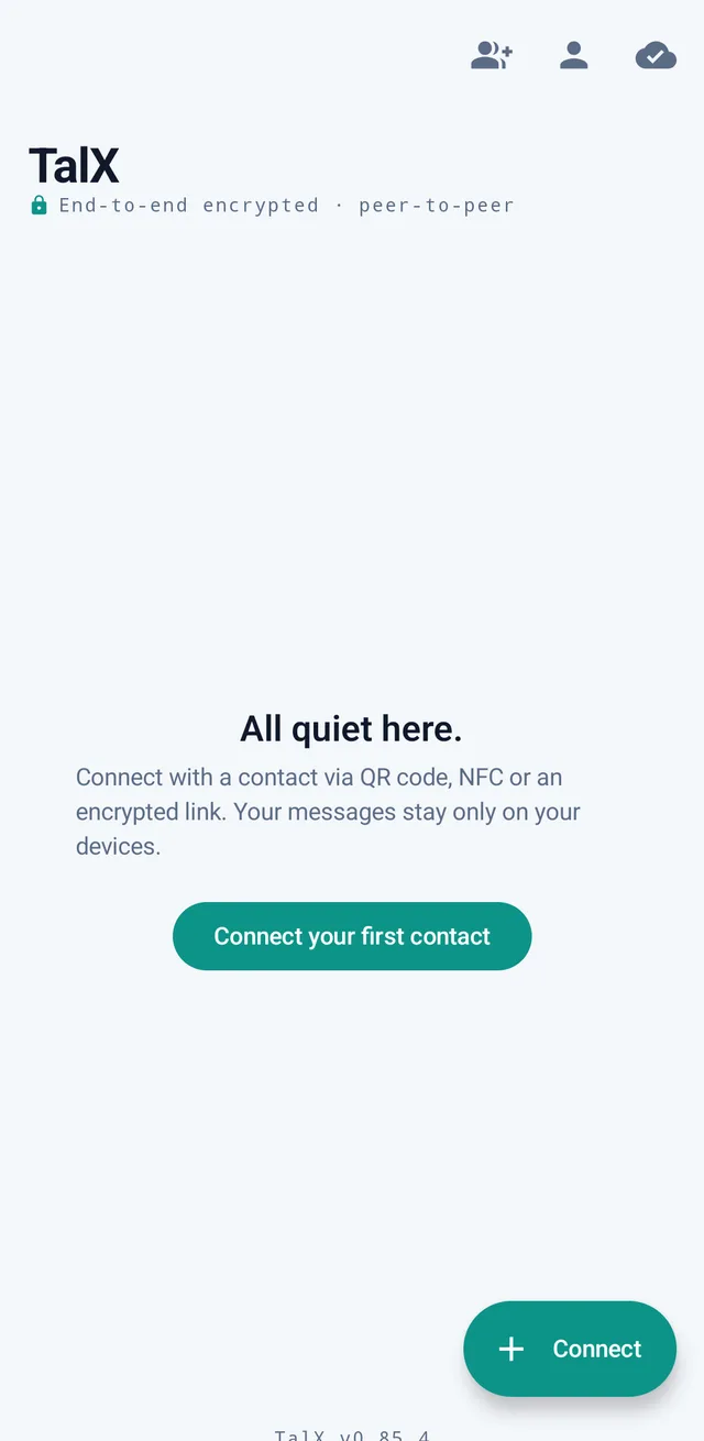 Screenshot from TalX: Empty chat list